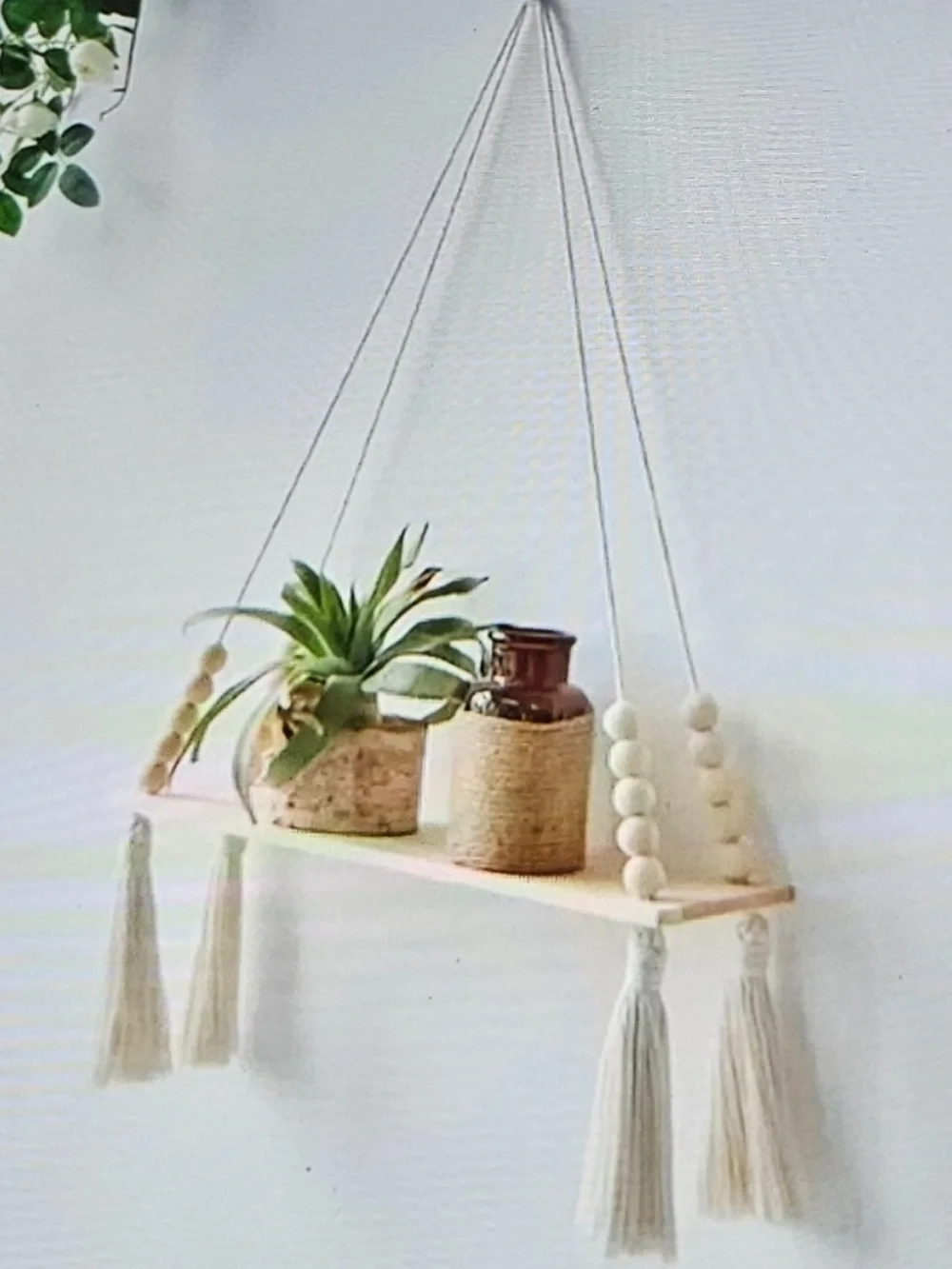 Neutral Hanging Tassel Wall Shelf - Decorative Cream Display Shelf NEW in pkg